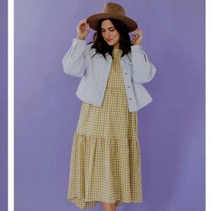 Lindsay Brooke Roolee Green Gingham Checked Plaid Midi Dress Size Large